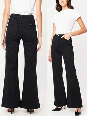 ROLLA'S Womens Eastcoast Flare - Black Stretch Corduroy High Rise Pants 31"
